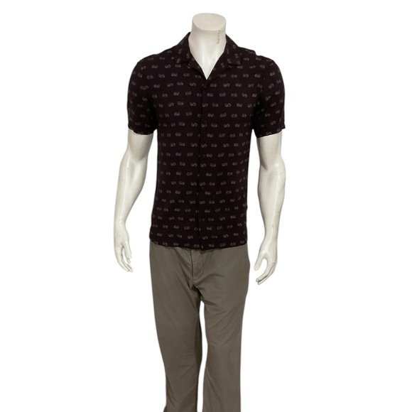 Allsaints Mens Snakeyes Print Black Short Sleeve Button Shirt - Picture 1 of 4